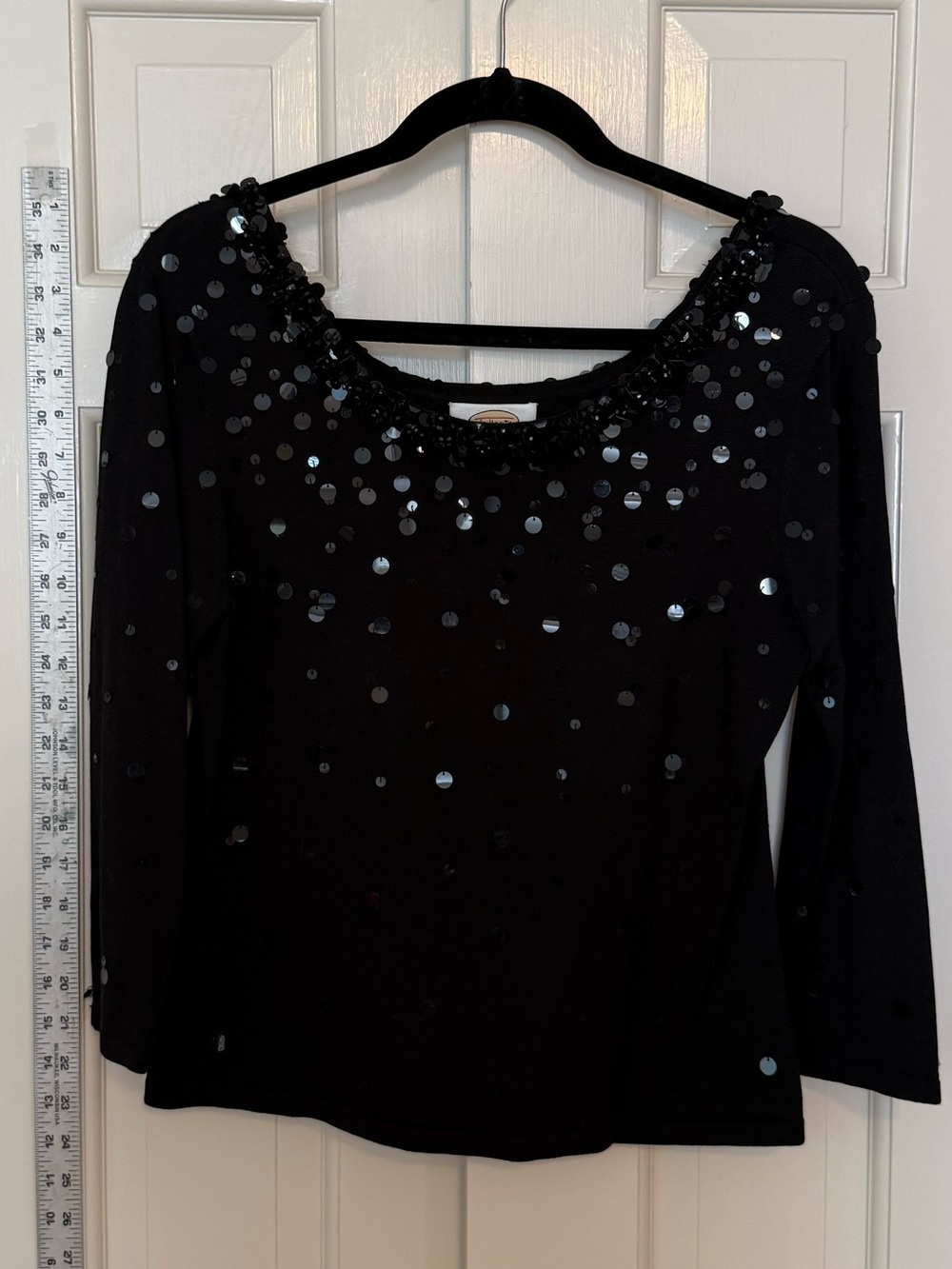 Talbots Black Silk-blend Sequin Scoop Neck Sweater